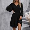 Women's Sleeve Smocked Waist A-Line Dress with Ruffle Hem for Casual Everyday Wear