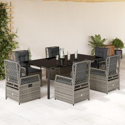 Vidaxl 7-Cz. Gartenmöbel-Set mit Kissen, Grau, PE-Rattan