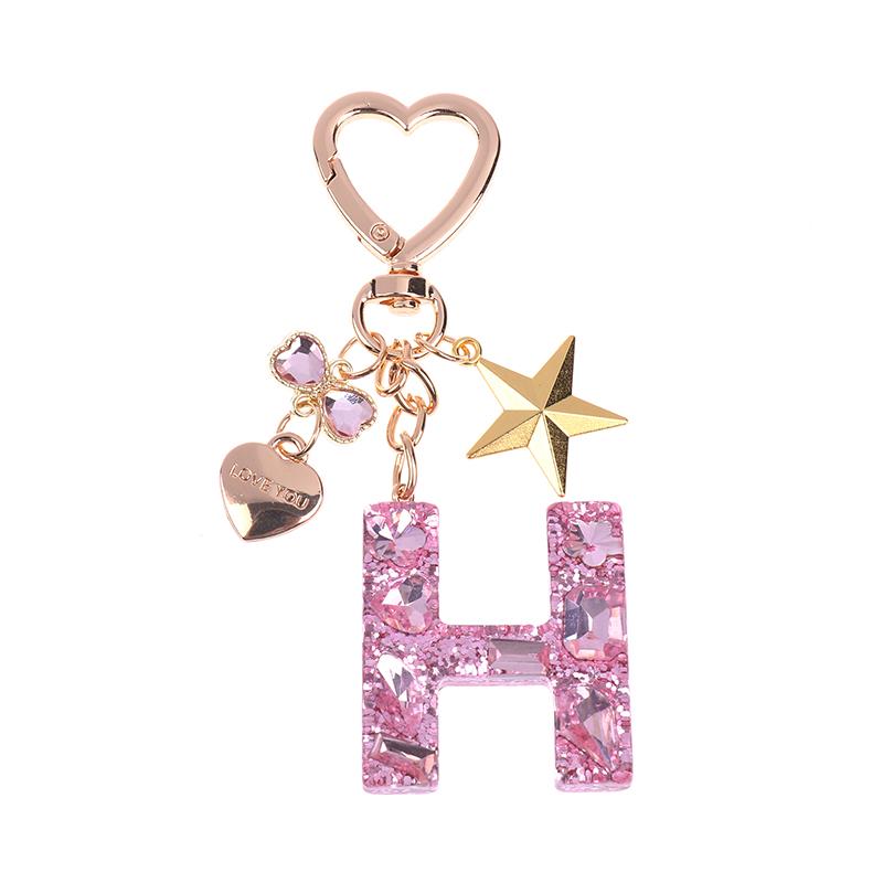 

Милый брелок для ключей с буквами A-Z, буквами Love Heart, Star, розовый для женщин и девочек, сумка, чашка, кулон, брелок, аксессуары