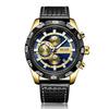 Men's Sport Quartz Chronograph Watch Multi-function Waterproof Wristwatch with Leather Strap and Date Display