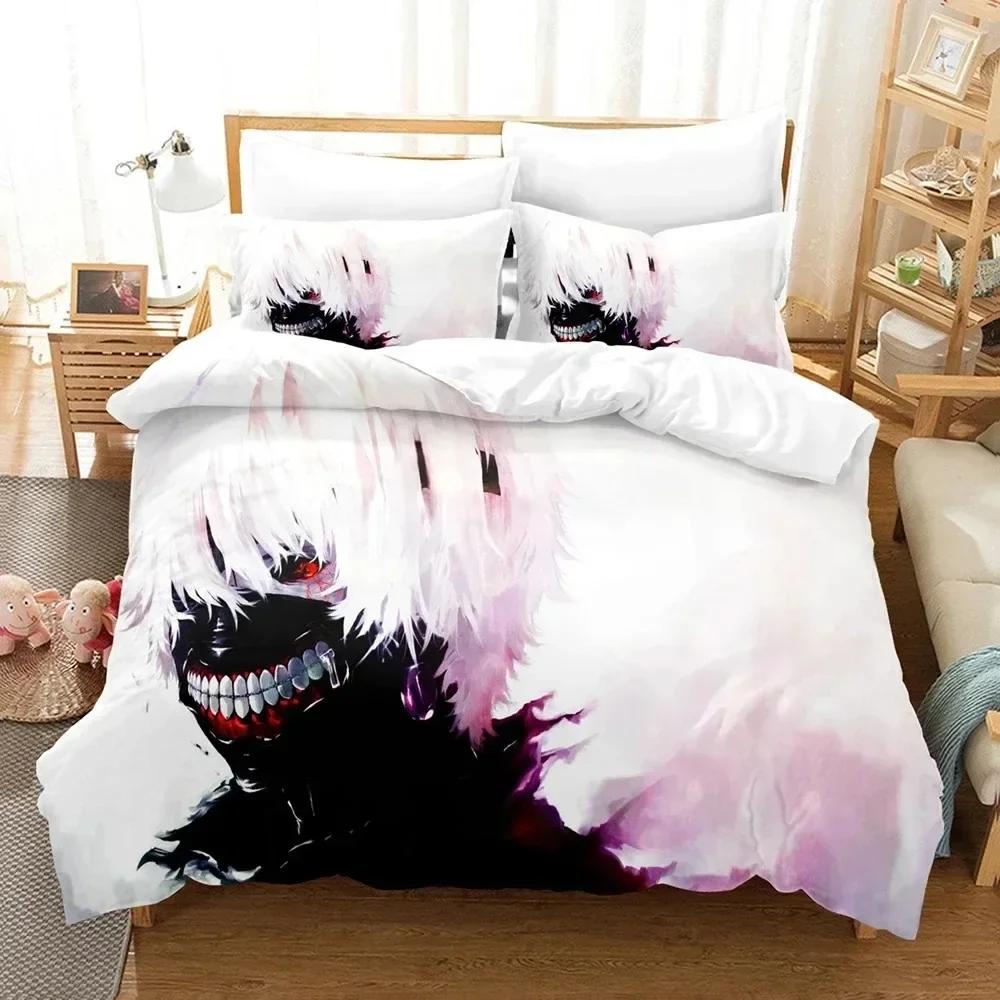 Top 3D Anime Tokyo Ghoul Bedding Set Double King Soft Children Bedroom Down Coat Set Animation Tokyo Ghoul Customizable Style