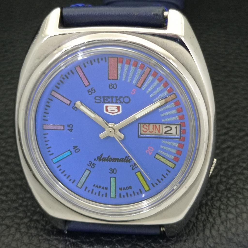 AUTOMATIC 7009A VINTAGE SEIKO 5 JAPAN MENS BLUE COLOR DIAL WATCH A701450-5 R206b-a701450