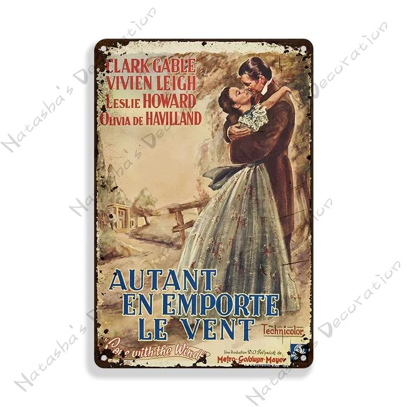 Gone With The Wind Metal Sign Classic Movie Metal Poster Man Cave Garage Vintage Metal Plate Rusty Metal Plaque Industrial Decor