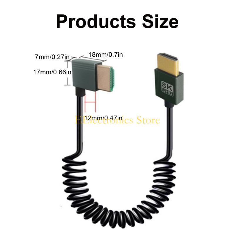 B03C High Performances HDMIcompatible Male to Male Coiled Cable 8K@60Hz Stretchable for Camera