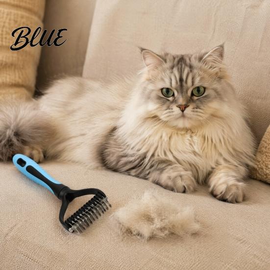 Dematting Comb for Dogs And Cats Double-Sided Pet Grooming Brush Stainless Steel Cat Undercoat Rake with Dog Brush Thick Fur Non-Slip Handle