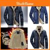 Men's Jean Jacket With Fur Collar Lined Winter Warm Casual Denim Coat M-6xl