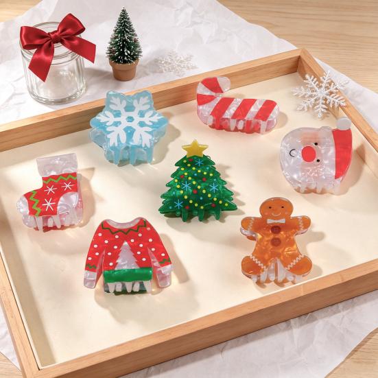Strong Grip Hair Claw Christmas Themed Hair Clip Christmas Tree Gingerbread Man Snowflake Pattern