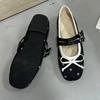 Bow Dot Ballet Flats for Women Round Toe Double Strap Buckle Design Elegant Mary Jane Shoes Fashion Party Comfort Banquet Shoes