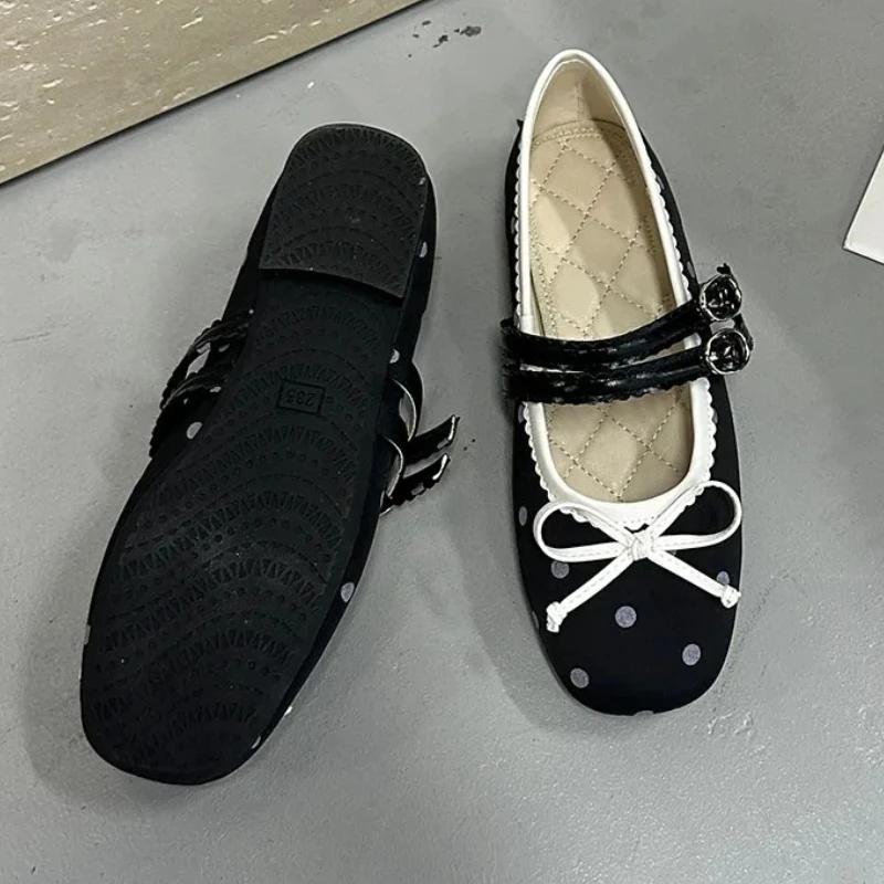 Bow Dot Ballet Flats for Women Round Toe Double Strap Buckle Design Elegant Mary Jane Shoes Fashion Party Comfort Banquet Shoes