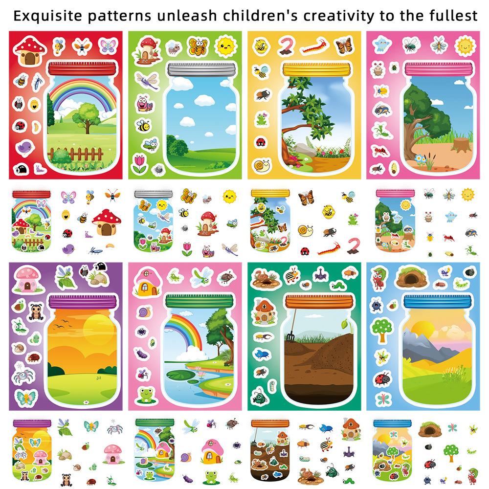 8/16sheets Outdoor Bottle World Make a Face Puzzle Stickers Insect Animal Cartoon Decals DIY Assemble Jigsaw Sticker Sticker Toy