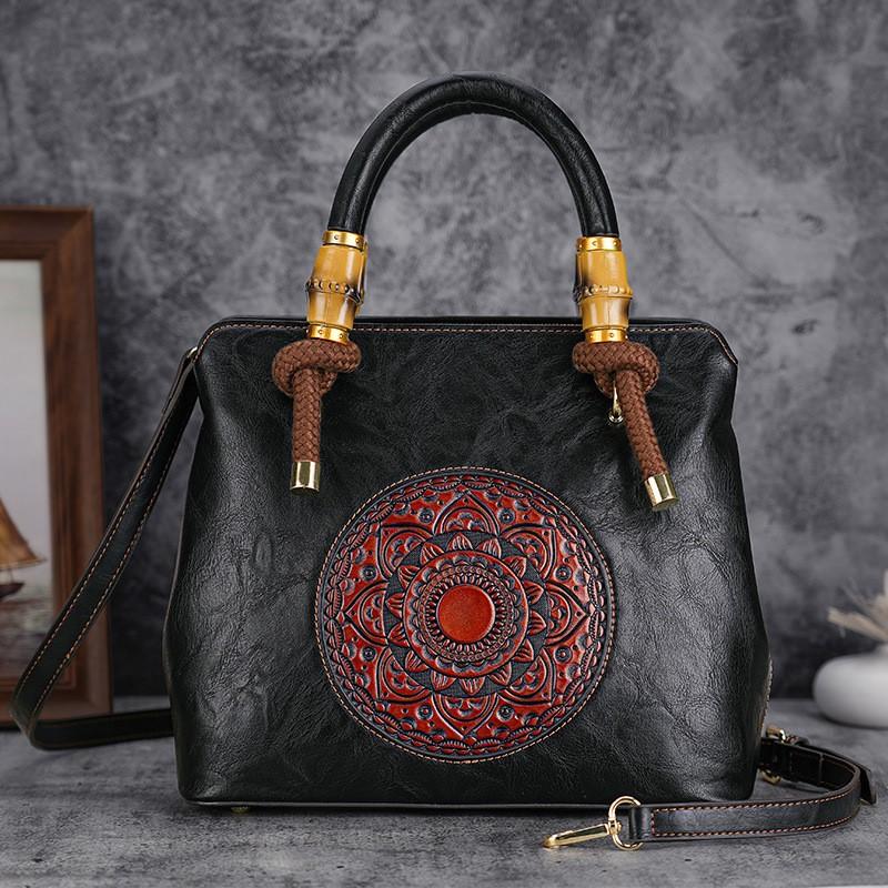 

Johnature Ретро Роскошные сумки Женские сумки Дизайнерские сумки ручной работы с тиснением на плечо Повседневная женская кожаная сумка чёрный