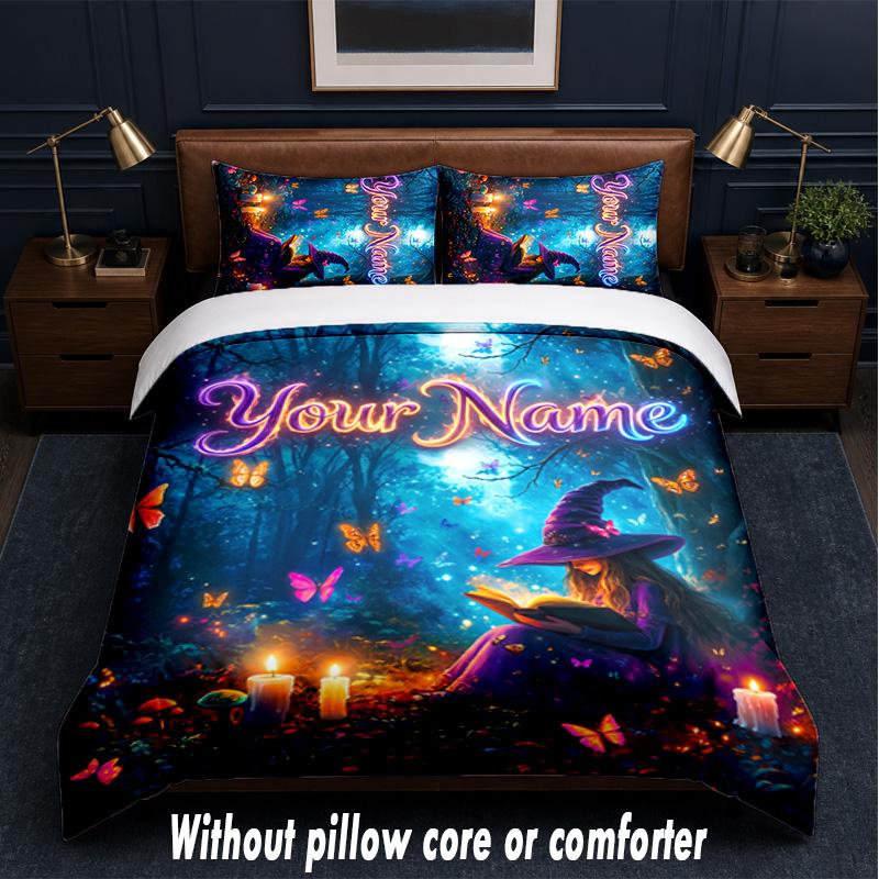 Forest Nature Theme Custom Text Or Name 3Pcs Bedding Set,1 Flat Sheet & 2 Pillowcases Personalized Home Bedding