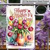 2D Flat, 1pc Tulip Vase Metal Wall Art Sign "Happy Mother's Day" - 8*12 Inch Aluminium Rustic Home Kitchen Decor, Living Room Wall Art, Sweet Gift