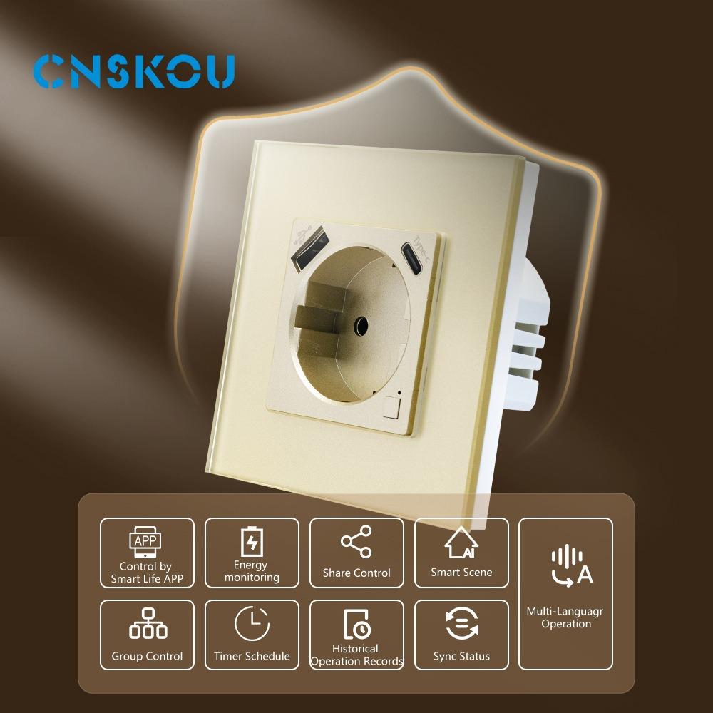 Tuya Type-C WiFi Smart Wall Socket Power Monitor USB EU Plug Outlet APP Wireless Remote Control Work With Alexa Google Home
