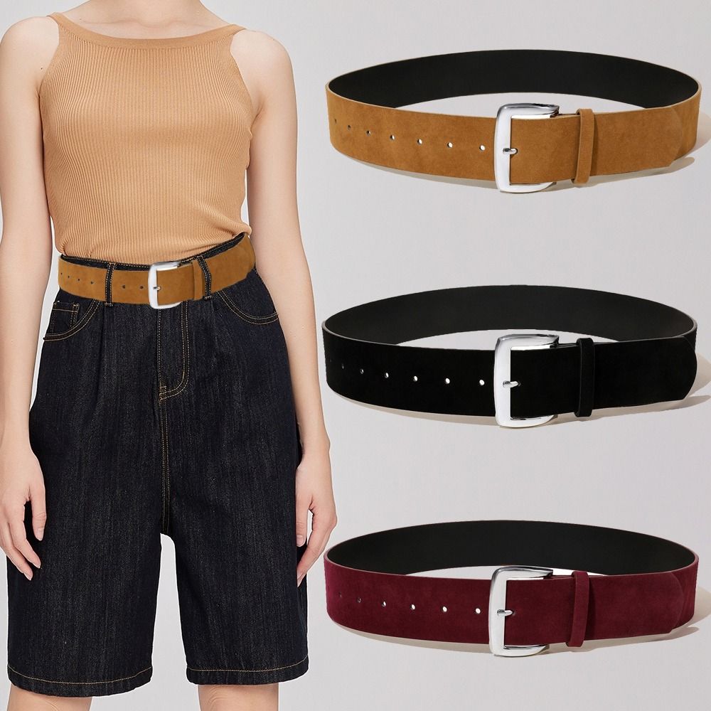 Maillard Style Suede Leather Wide Belt Luxury Design Trendy Business Waist Strap Versatile Casual Trouser Dress Belts For Women