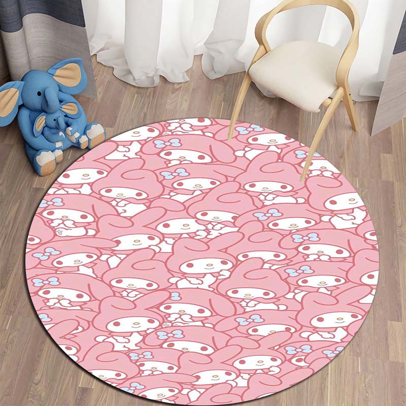 This My Melody Cartoon Round Rug Can Be Used To Decorate Living Rooms, Bedrooms, Sofas, and Playrooms; It Is A Non-slip Rug.