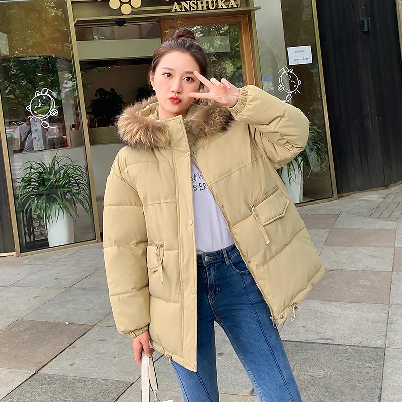 Baumwolle Gefütterte Jacke Frauen Winter Fell Kapuze Parkas Jacke Kurze Frauen Lose Kordelzug Warme Casual Winter