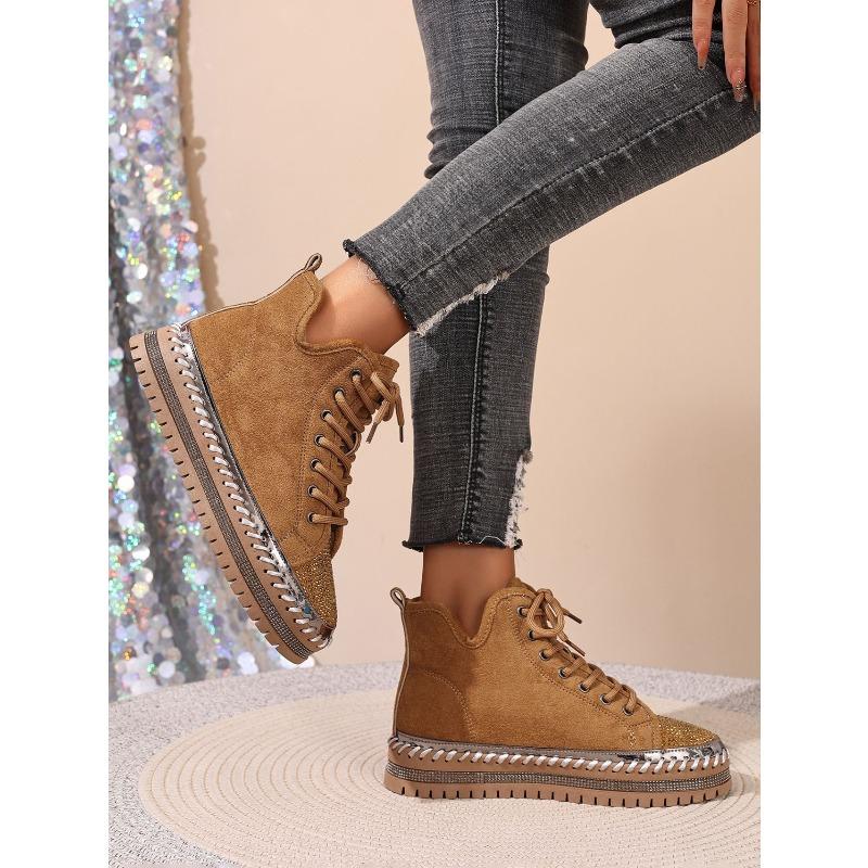 Muffin Lace-up Warm Cotton Shoes 2025 Winter New Platform Size Rhinestone Snow Boots for Women