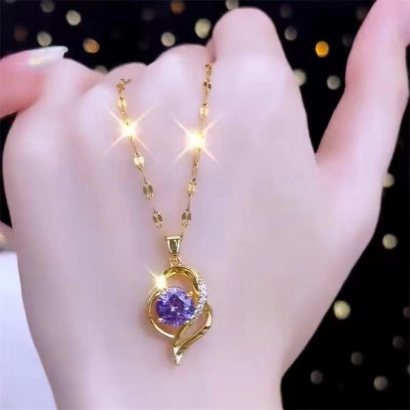 

[Amethyst Tulip Heart Choker Necklace for Women Minimalist Luxury Gift] золотий