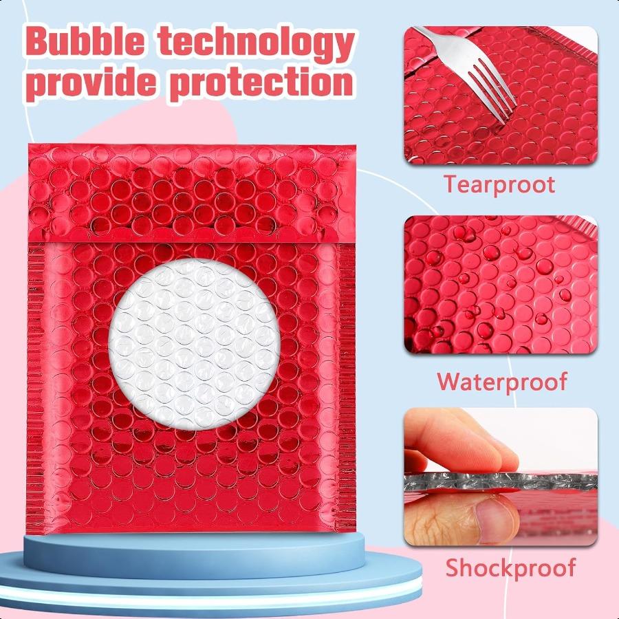 25 Pack Red Metallic Bubble MailersCushioning Padded Envelopes Waterproof Self Adhesive Padded Mailing Envelopes Shipping Bag F