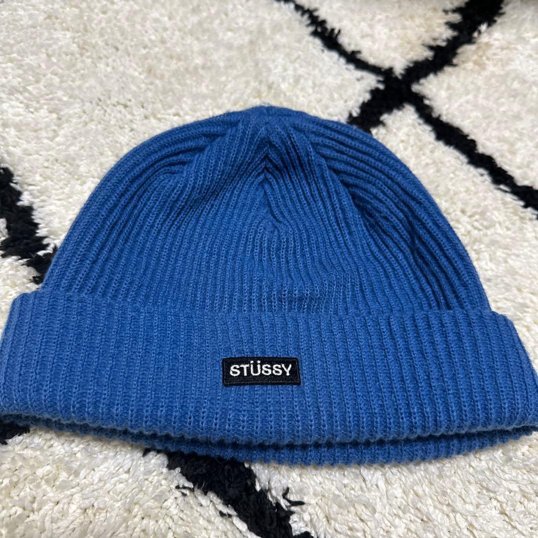 Used STUSSY knit hat beanie blue