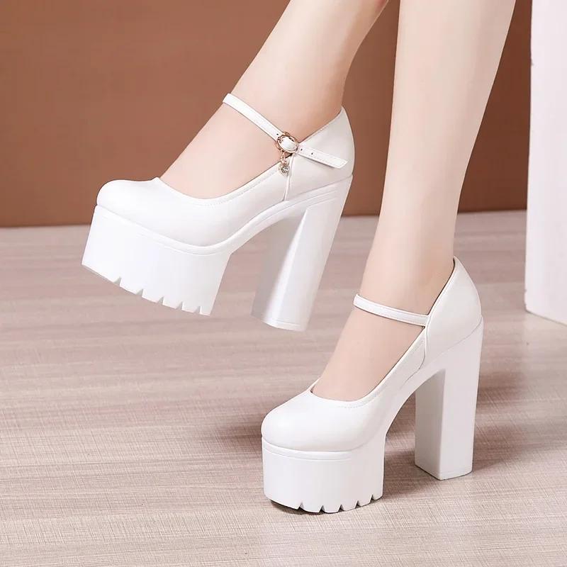 

15см Маленький Размер 32-43 Модные Красные Серебристые Белые Свадебные Туфли Женские Туфли-лодочки 2025 Осень Блочный Высокий Каблук Обувь Платформа Модель Вечеринка 38 белый