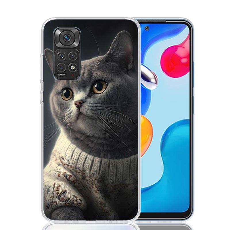 Coque de téléphone pour chat British Shorthair pour Xiaomi Redmi Note 15 14 13 12S 12 Pro Plus 11S 11E 11 11T 10S 10 Motif artistique doux Rouge