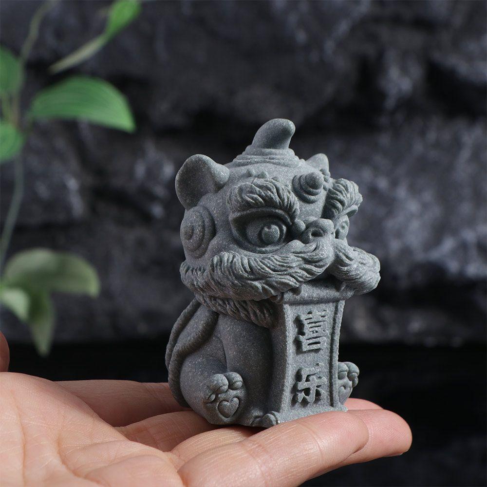 Cute Artwork Awakening Lion Ornament 3D Artificial Stone Chinese Stone Lion Ornament Safe Handmade Lion Mascot Statue Tea Pet