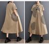 Loose Plus Print Medium Long Artistic Retro Short Sleeved Shirt Dress