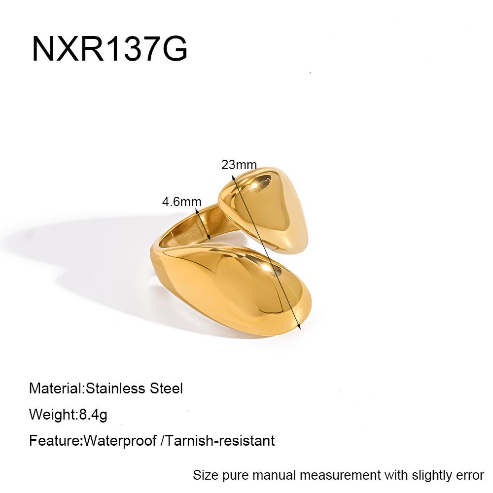 European and American light luxury minimalist stainless steel plated 18k gold glossy water drop open ring ring women's waterproof jewelry