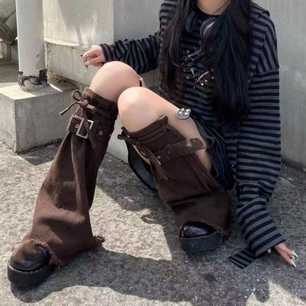 Cute Y2k Leg Warmers JK Spicy Girl Y2k Stockings Brown Retro Pile Up Socks Fall Winter