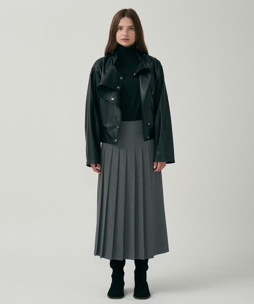 Mot Pleated Long Skirt-Gray
