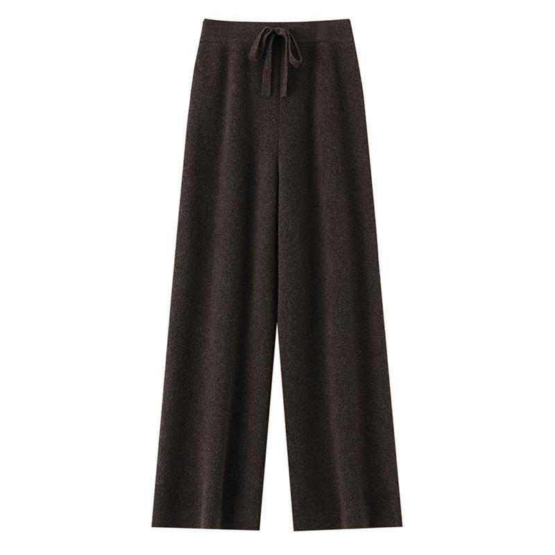 Women's 100% Wool Wide-Leg Knit Pants, Floor-Length, High-Waisted, Slimming, Casual Loose Fit for Autumn and Winter