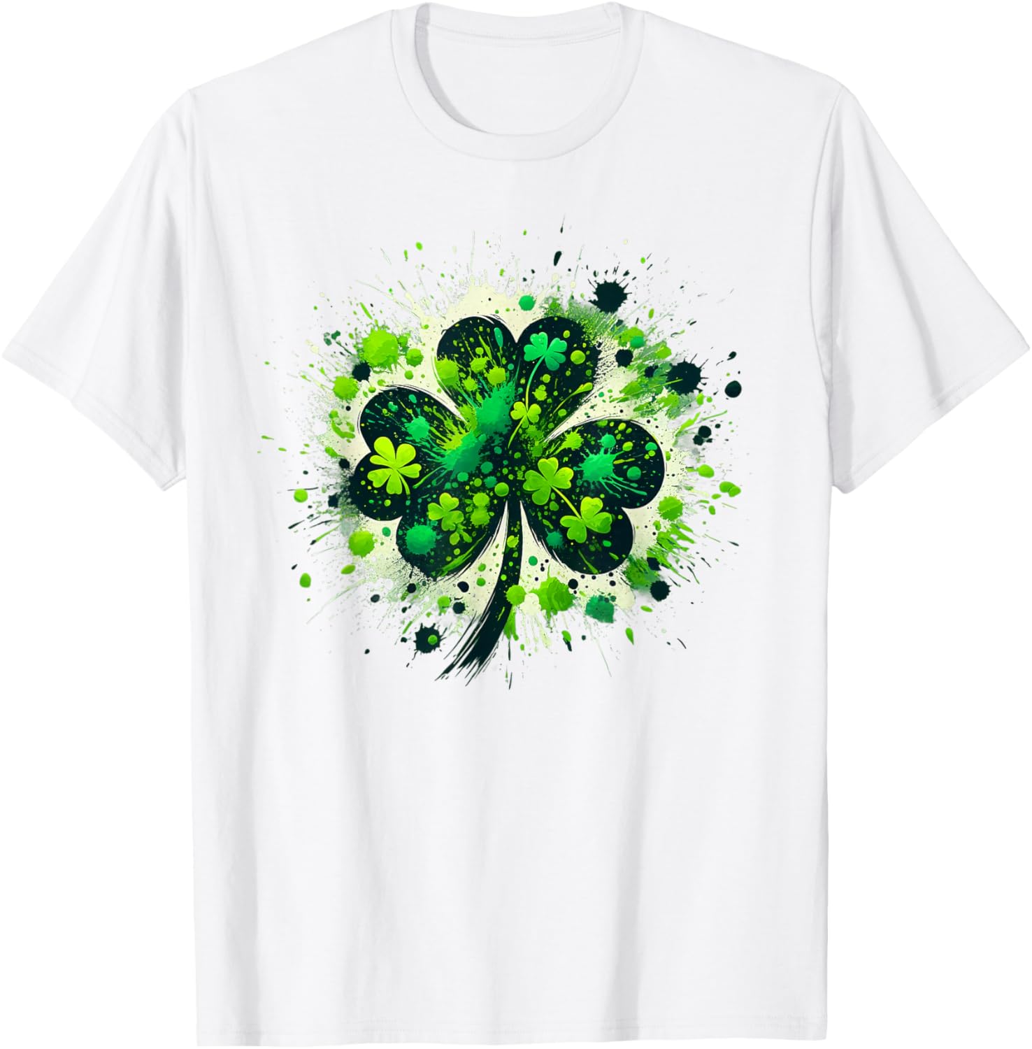 Shamrock Clover Paint Splatter St Patrick Day Irish Pride Graphic Tee Breathable Cotton Short Sleeve Shirt S