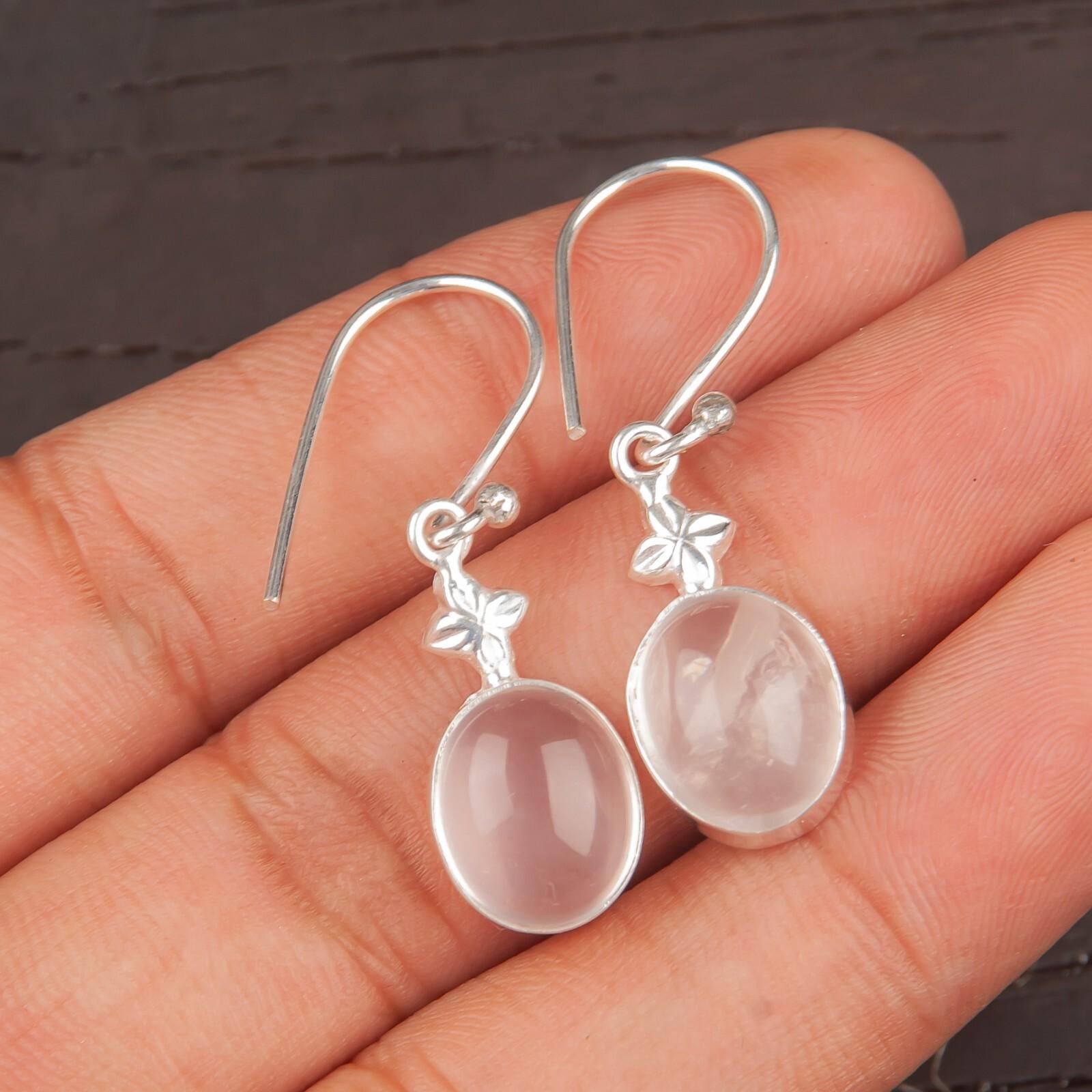 

Rose Quartz Gemstone 925 Sterling Silver Ethnic Jewelry Earrings For Women EE-6-29