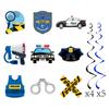 Police-themed party banners, children's birthday decorations, flag-pulling police spiral tags