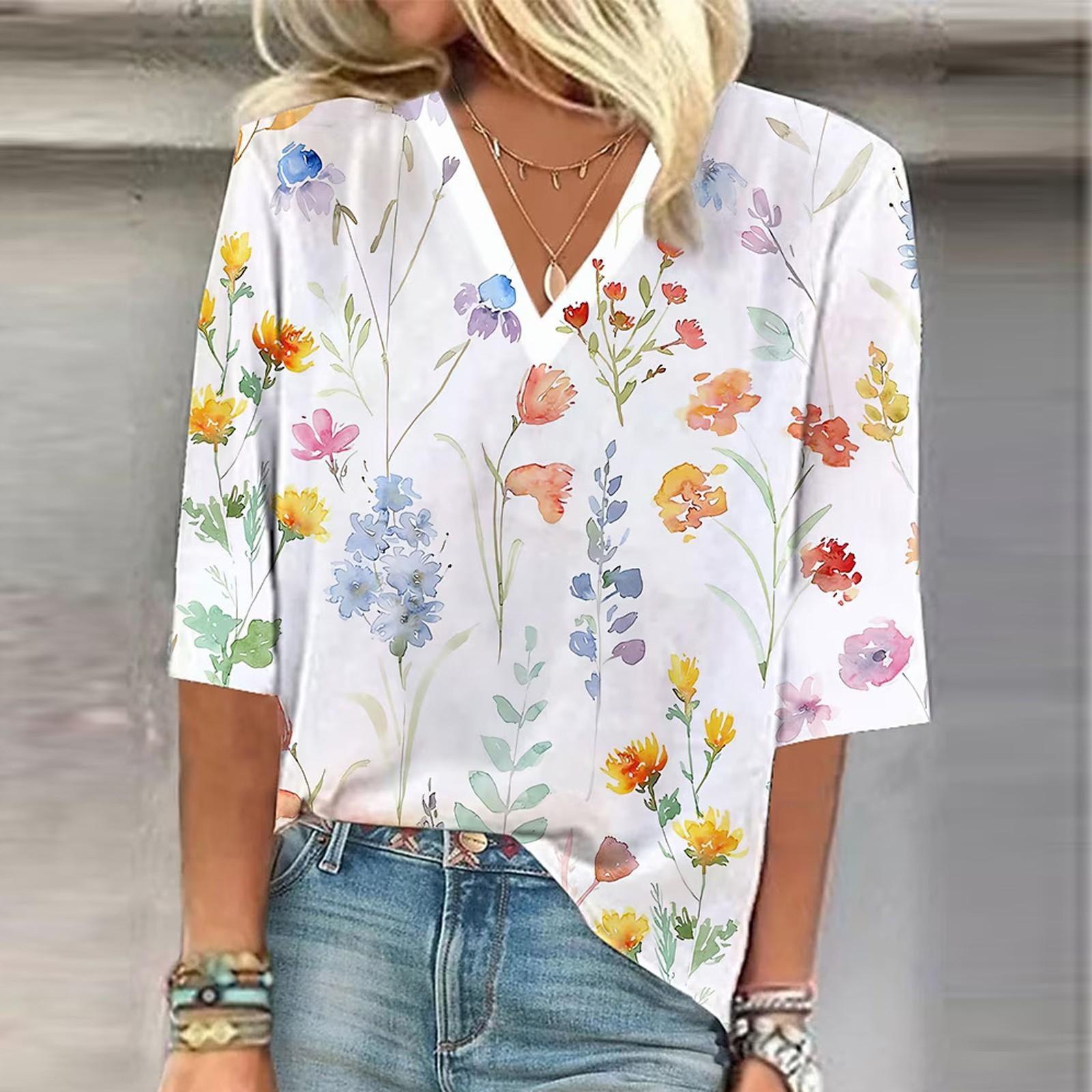 

Женская рубашка, блузка, повседневные свободные рубашки, рукава 3/4, топы с v-образным вырезом и принтом, топы с принтом, футболки, футболки XL жёлтый