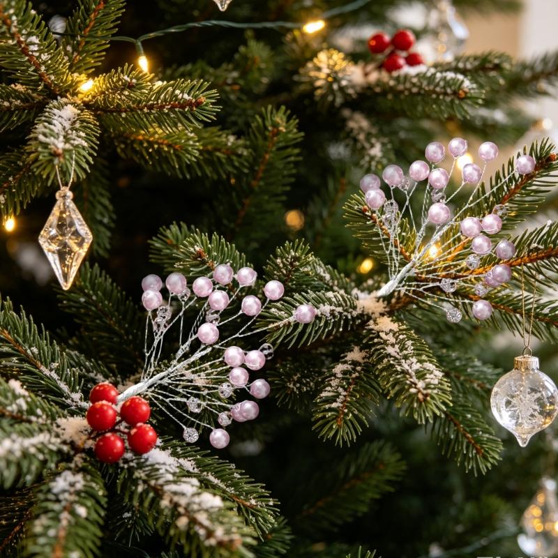 Ready-to-Place Christmas Branch Pick with Extended Stem for Decorating Tree, Wreath, Garlands, and Table Displays