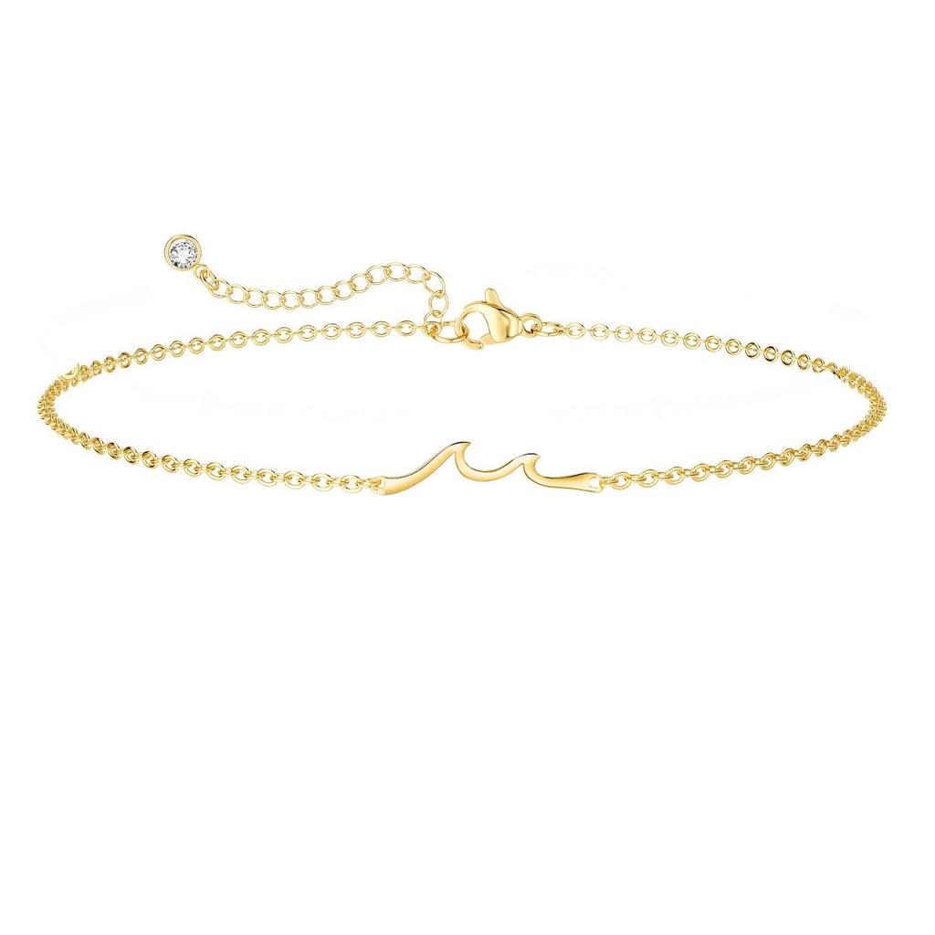 18K Gold Non-Fading Stainless Steel Wave Bracelet - Simple Symbol Birthday Gift