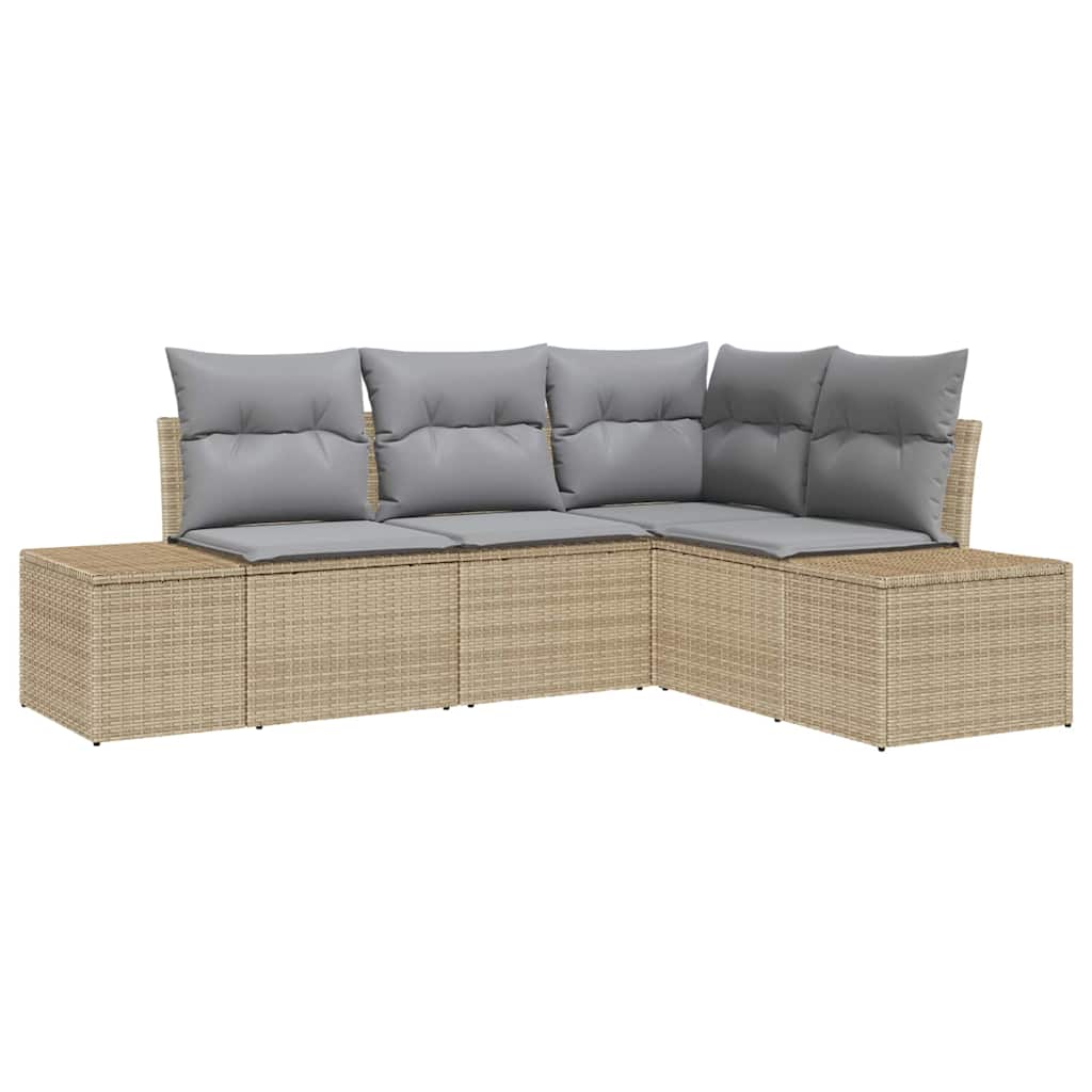 Garden Sofa Set 4 pcs Beige and Light Grey Poly Rattan