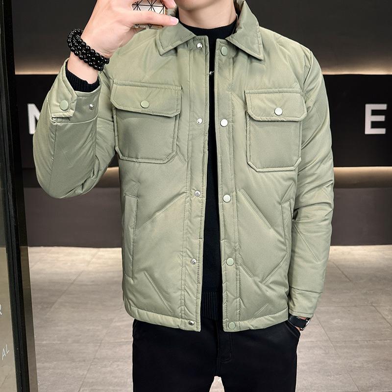 Gray Duck Down Jacket Men's Lapel Winter Loose Trend Down Warm and Cold Jacket Men's