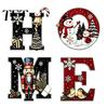 Christmas Wall Decorations 4Pcs HOME Wooden Letter Decor, Hanging Sign with Nutcracker Snowman Waterproof Porch Ornaments Tree Art, Farmhouse Holiday