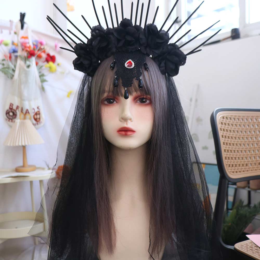 Mesh Halloween Headband Rhinestone Bride Hairband Retro Veil Headband  Halloween Decor