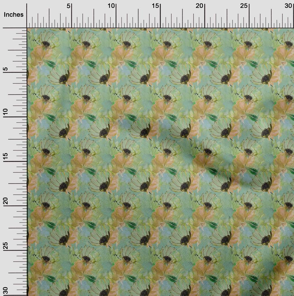oneOone Cotton Flex Mint Green Fabric Florals Dress Material Fabric Print Fabric By The Yard 40 Inch