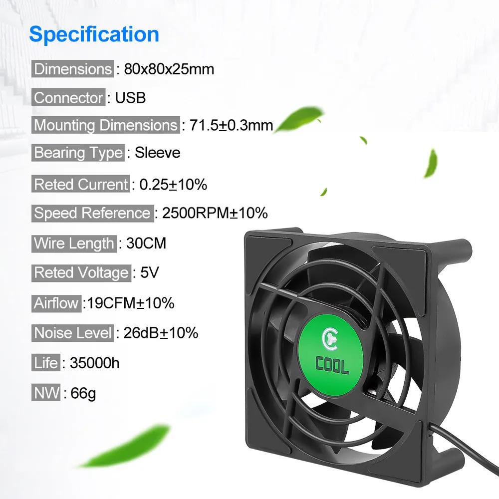 USB Mini Fan Cooling Fan DC 5V for PC TV Box Set Top Box Fan Silent Radiating 80x80x25mm With 30cm Cable
