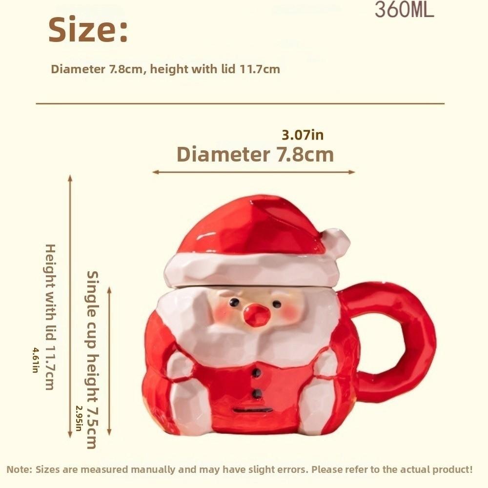 360ML Christmas Gift Mug Santa Claus Ceramic Breakfast Drinkware Wide Mouth with Handle and Lid Santa Claus Ceramic Cup