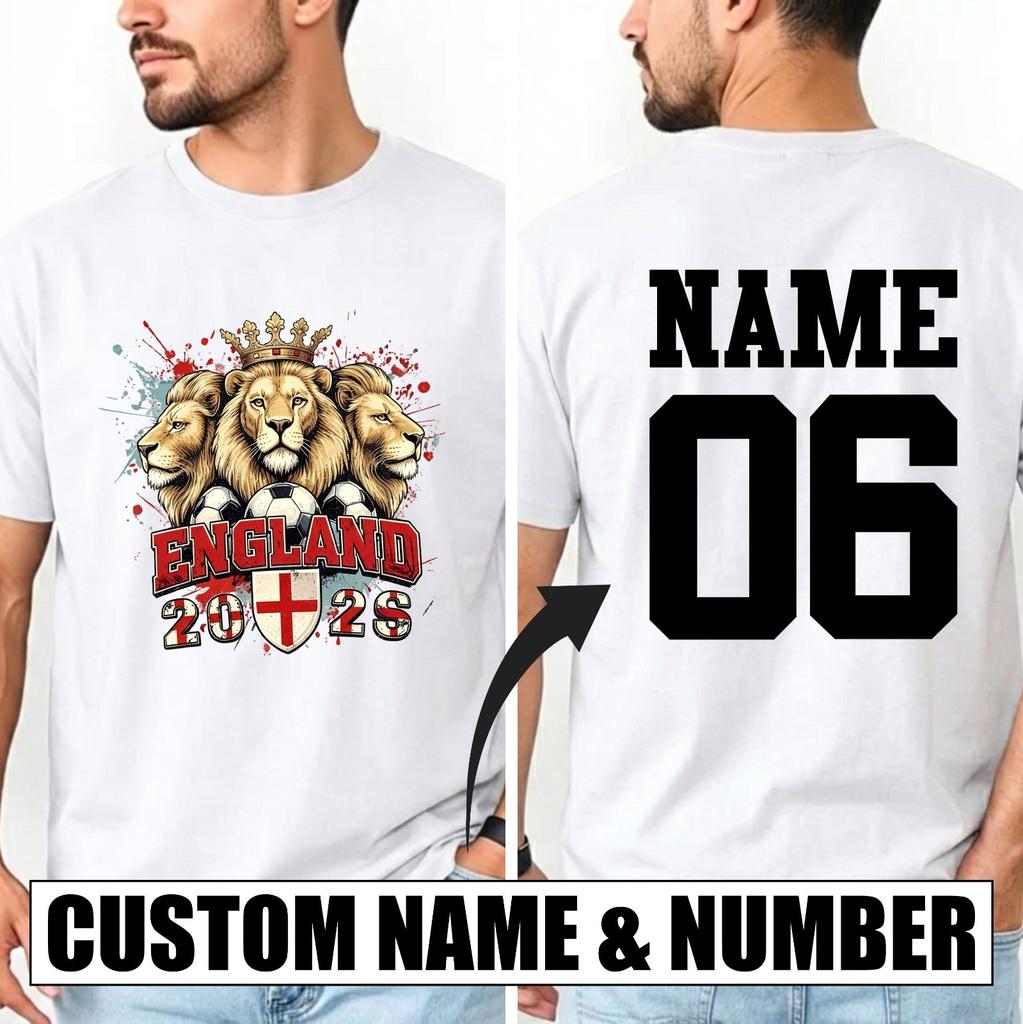 Personalised England Tournament 2026 Tshirt Custom Name Number Football Fan Top