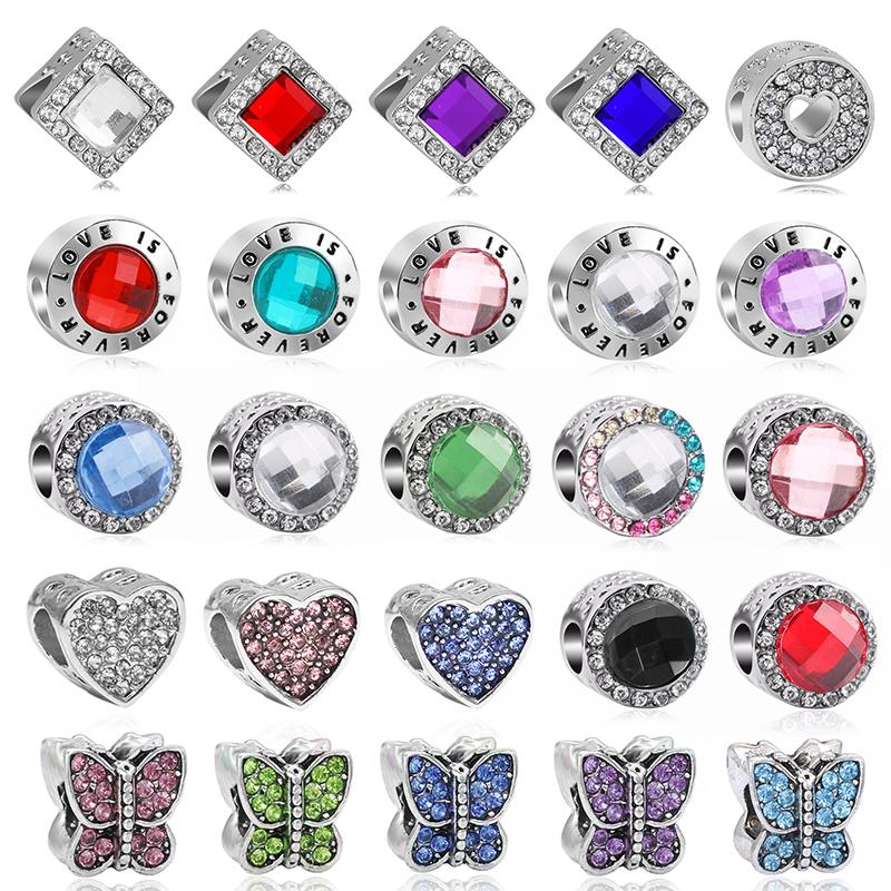 2pcs Colorful Crystal Charm Beads Fit Original Brand Charms Bracelets Necklaces Silver Color Women 'S Bracelet Diy Jewelry Making