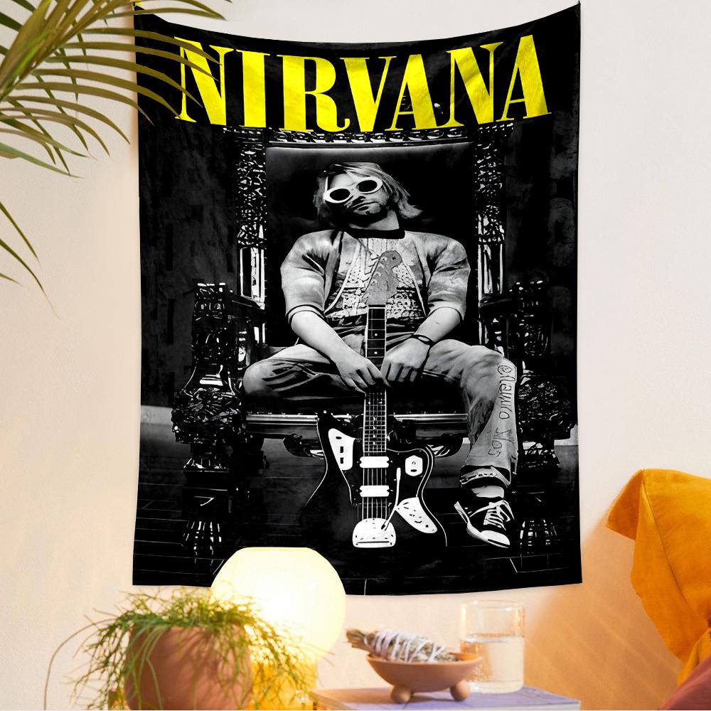 Nirvana Kurt Cobain Throne Guitar Portrait Wall Hanging Tapestry for Dorm Room Bedroom Bohemian Home Decor