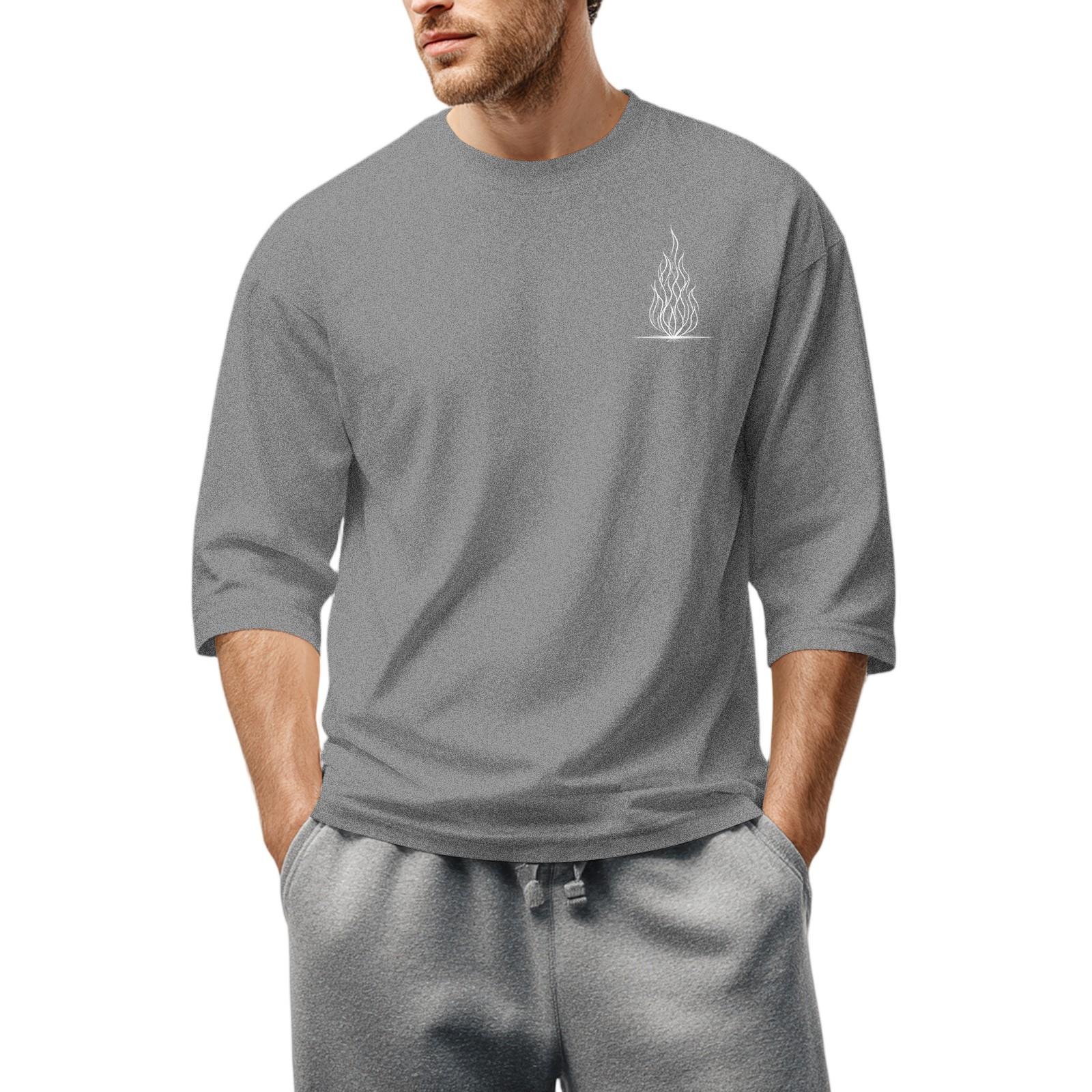 Niubiplus Heren Ronde Hals Driekwart Mouw Top Casual Mode T-shirt XXXL lichtgrijze kleur